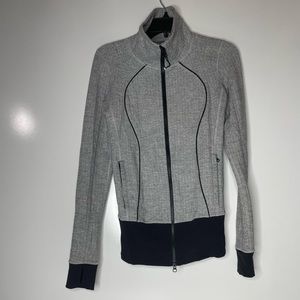 Lululemon Asana Jacket Womens 4 Black White Herringbone Zip Up Activewear Collar